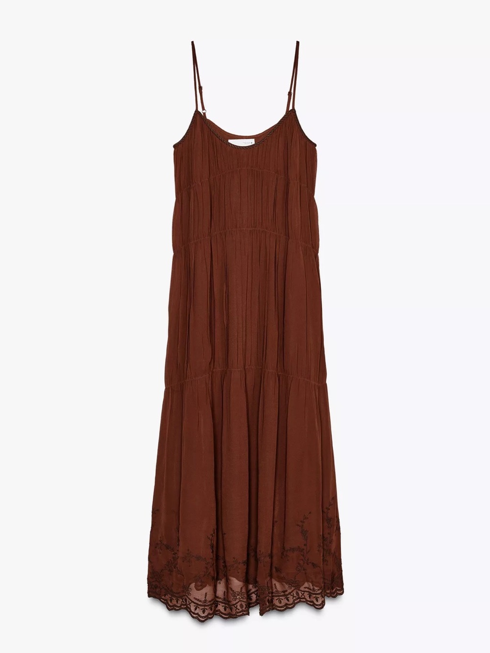 Zara BOHO embroidered brown Spaghetti Strap Maxi Dress